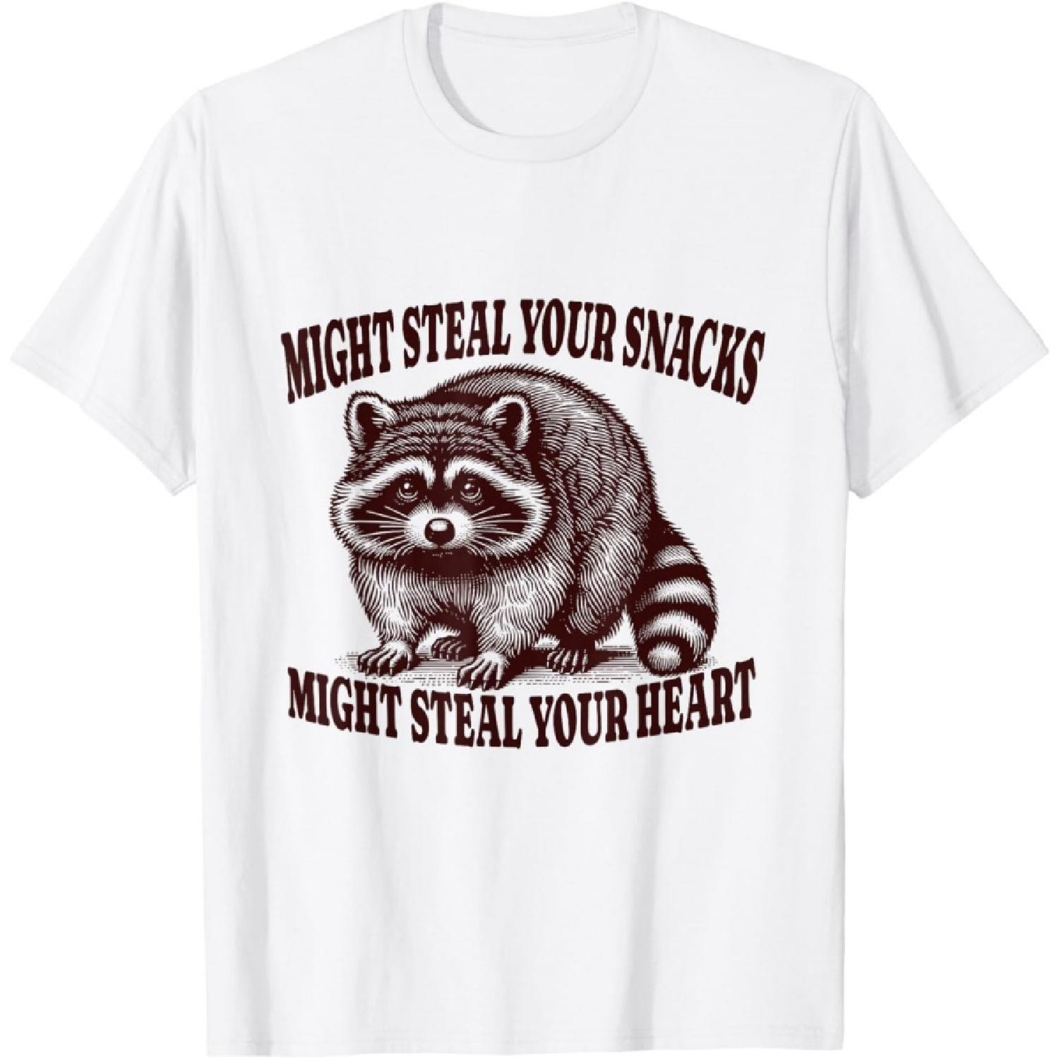 

Raccoon Might Steal Your Snacks Might Steal Your Heart Funny T-Shirt XXXXXL білий