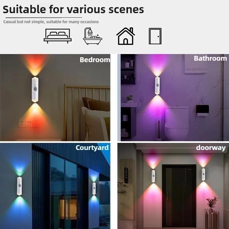 Smart RGB Gradient Night Light Magnetic Motion Sensor USB Rechargeable Wall Mounted LED Lamp For Bedroom Bathroom Closet Garden Home Decor
