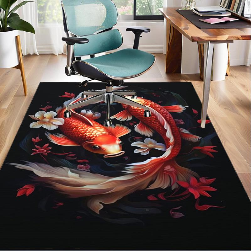 Koi Fish Artwork Office Rug Chair Mat, Entryway Carpet, Suitable for Front Door, Bedroom, Living Room, Desk, Holiday Gift
