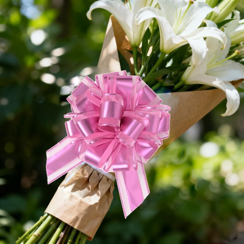 10-Pack Metallic Pull Bows for Gift Wrapping - 6 Inch Reusable Ribbon Bows, Large Instant Floral Decor Bows for Wedding, Christmas