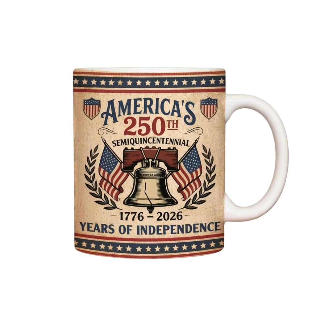 America 250th Semiquincentennial Independence Years 1776 2026 Bell Patriotic Mug for Home Office Gift