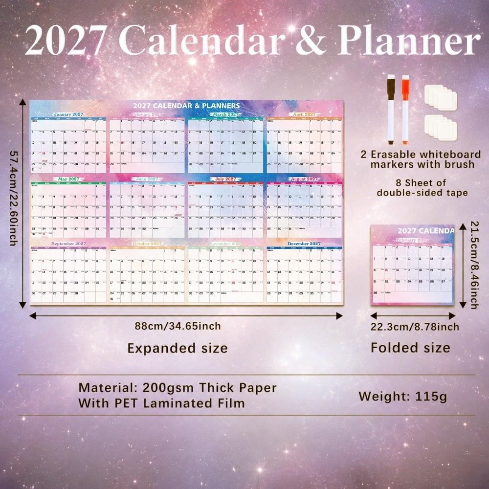 Foldable 2027 Wall Calendar Large Size Calendar Planner Sheet Full Year Planner Family Planning