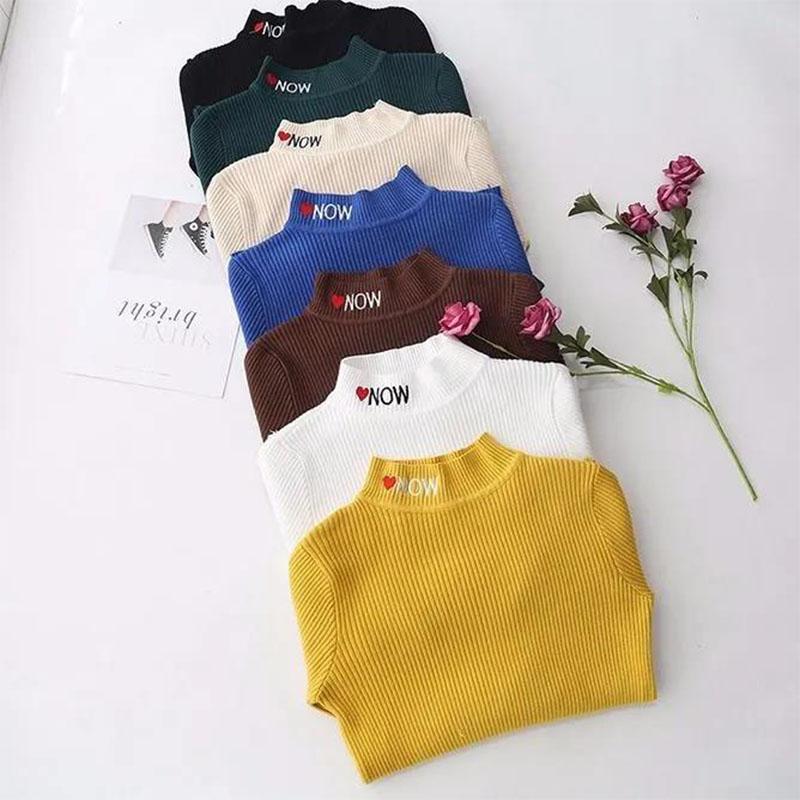 Sweater Women Pullover Button Turtleneck Sweaters Women Autumn Winter Fashion New Slim Knitted Sweater Bottoming Tops