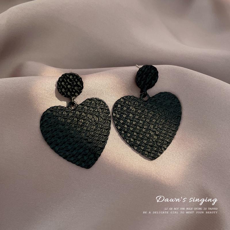 

Черные серьги-капли с двойным сердцем, модные серьги из сплава с кристаллами, милые корейские милые ювелирные изделия, подарок
