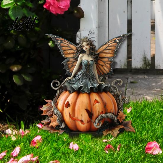 Fairy Garden Stake Pumpkin Stake 2D Acrylic Butterfly Wing Yard Non-fading Outdoor Decor Art Waterproof Halloween Decoration for Lawn Patio Planter