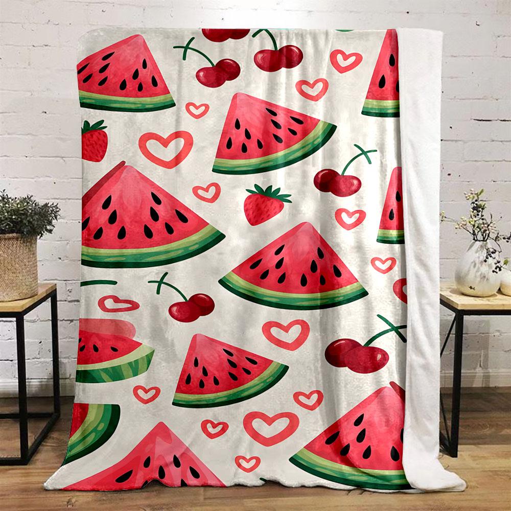 "Watermelon, Cherry, and Strawberry Pattern" Patterned flannel blanket perfect for the bedroom living room, sofa, or a little nap