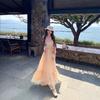 French Bud Pearl Chiffon Hazy Fairy Lace Neckline Suspender Lace Dress