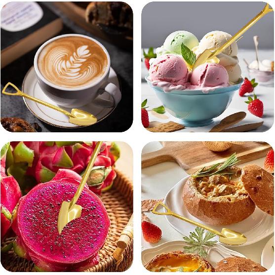 pson 20Pcs 6 Inch Shovel Shape Demitasse Stainless Steel Coffee Spoon for Dessert, Tea, Ice Cream, Appetizers, Party Supplies(Style1, Gold)