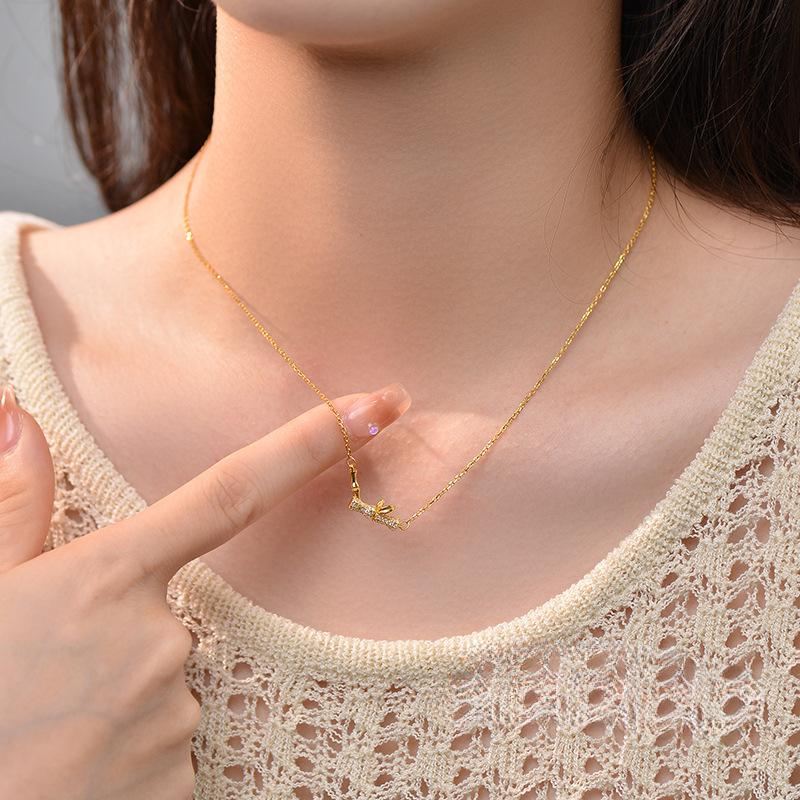 New Chinese Style Diamond Inlaid Bamboo Knot Necklace, Elegant and Versatile Design for Women, with A Sense of Chinese Style Collarbone Chain