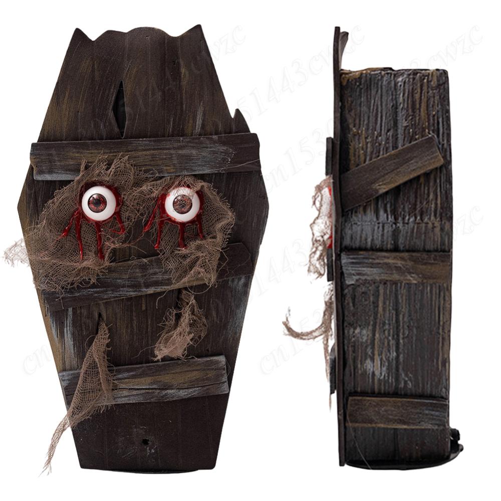 Halloween Coffin Box w/Red Eyes & Horror Sound Effect Scary Halloween Ornaments For Haunted House Home Party Decor Accessories
