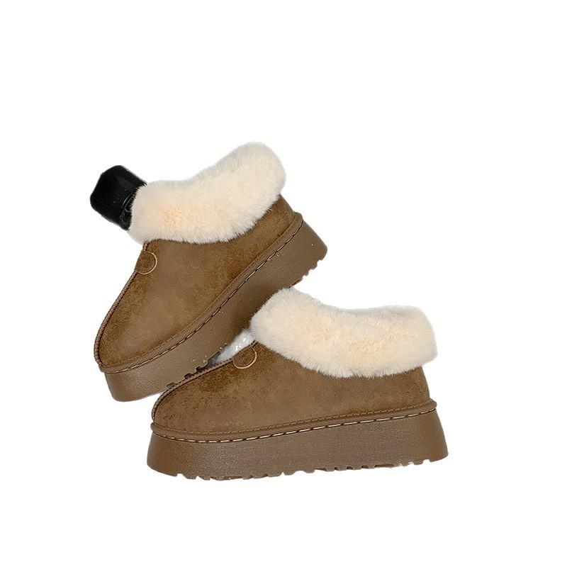 Низькі пухнасті снігоходи жіночі зима 2025 нові на товстій підошві нековзні черевики-хлібці складені та потовщені теплі бавовняні черевики