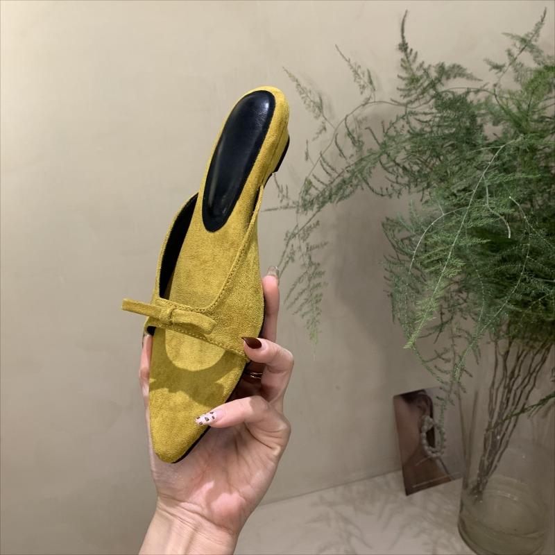 Fashion Suede Pointed Sandals and Slippers Women Wear 2025 New Bow Temperament Low-heeled Open-toed Sandals Muller Shoes In Summer.