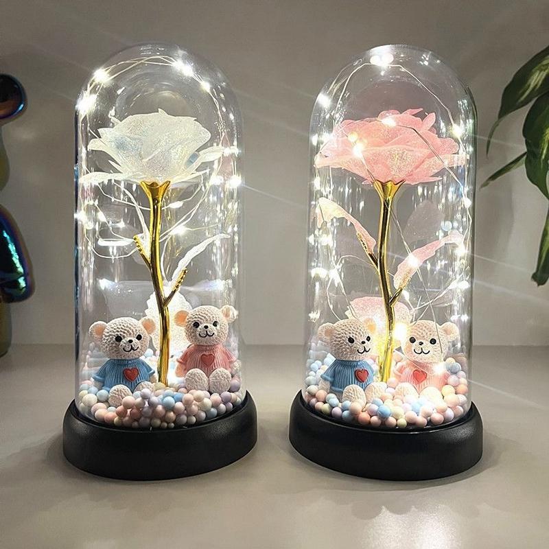Rose Galaxie Cadeau pour petite amie Fleur éternelle dans une boîte transparente Cadeaux de Fête des Mères Fleur de Rose Ornement de bureau rosas eternas