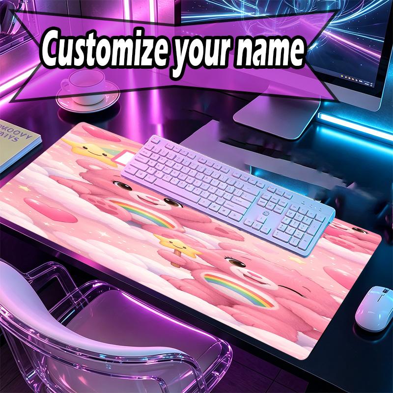 Custom Name Personalized Care Bears Pattern Mousepad, Laptop PC Desk Mat, Decorative Desk Mat for Home Keyboard Pad Gift