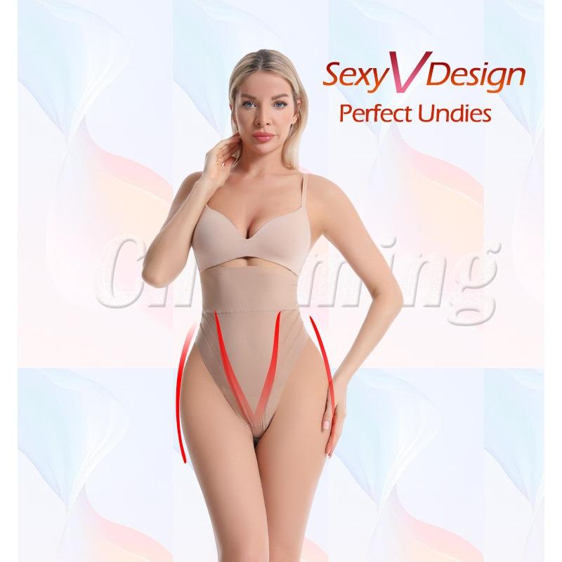Women High Waist Striped Mesh Tummy Control Butt Lift T Back Thong Panty