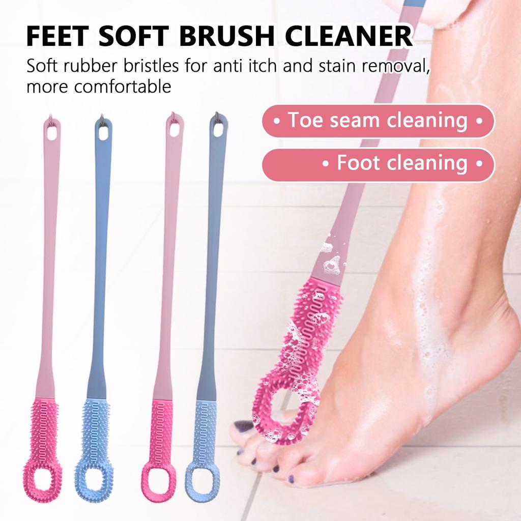 Comfort Silicone Brush Short Hair Brush | Long Handle Hand Brush, Comfort Silicone Bristles, Toe Brush, Shower Foot Brush