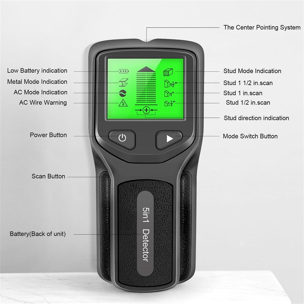 5in1 Handheld Wall Scanner Metal Wood Wire Cable Detector Multifunctional Stud Finder for Construction and DIY Projects