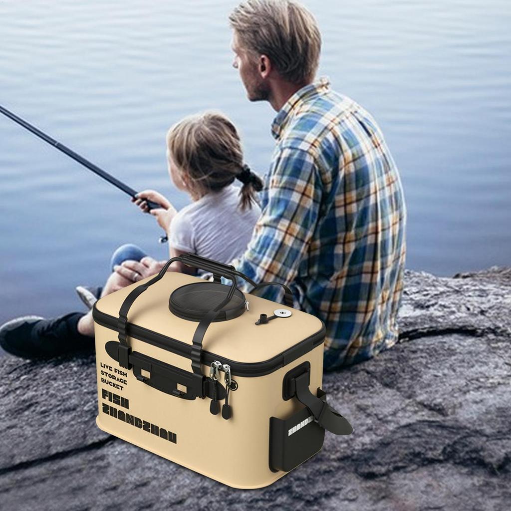 Fishing Bucket Foldable Live Fish Bucket with Net Cover 12/22L EVA Water Pail with Handbar for Wild Fishing Tackle Accessories