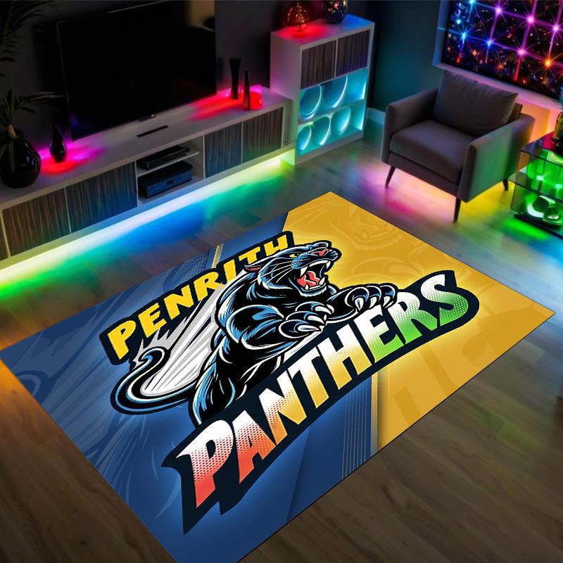 Penrith Panthers Design Kristall Samt Teppich Gemütlich Non?Rutschfester Teppich mit Aufdruck für Schlafzimmer Wohnzimmer Eingang