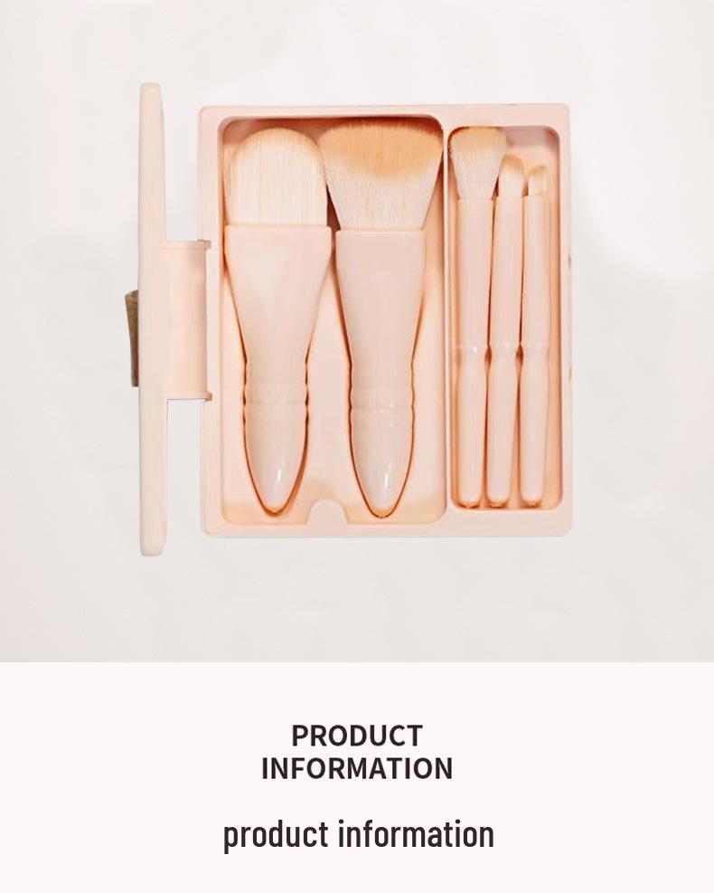 5-Piece Travel Makeup Brush Set with Mirror Box - Includes Foundation and Eye Detail Brushes