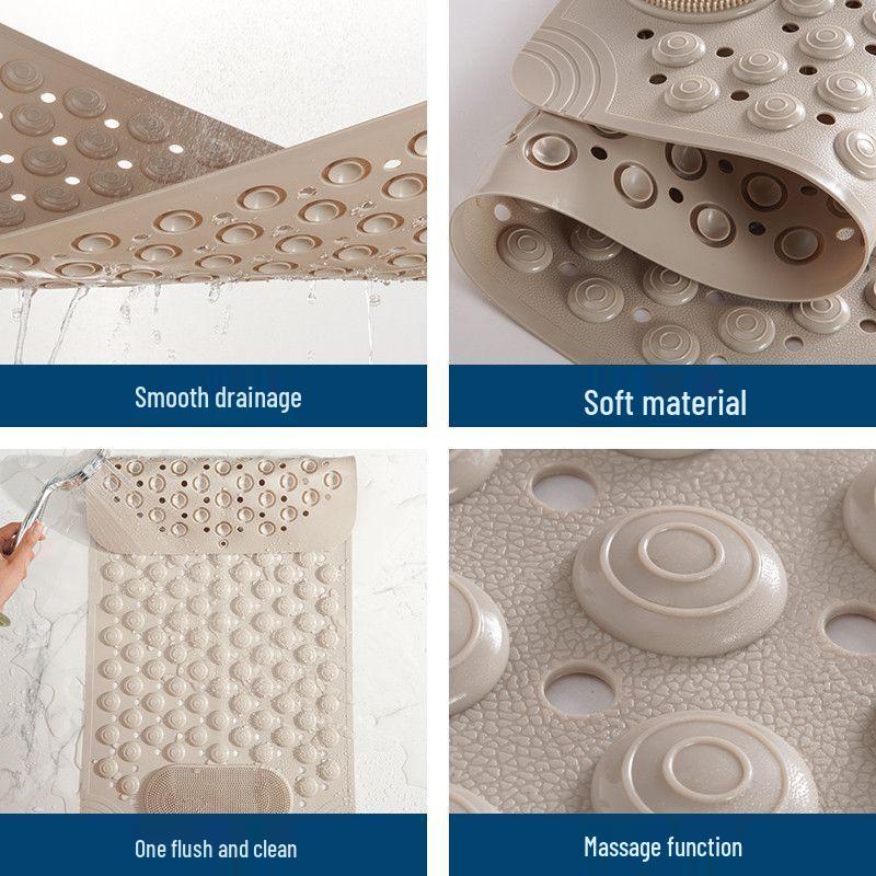 Anti-Slip Bathroom Shower Mat with Large Holes, Suction Cups, and Foot Massage Design.