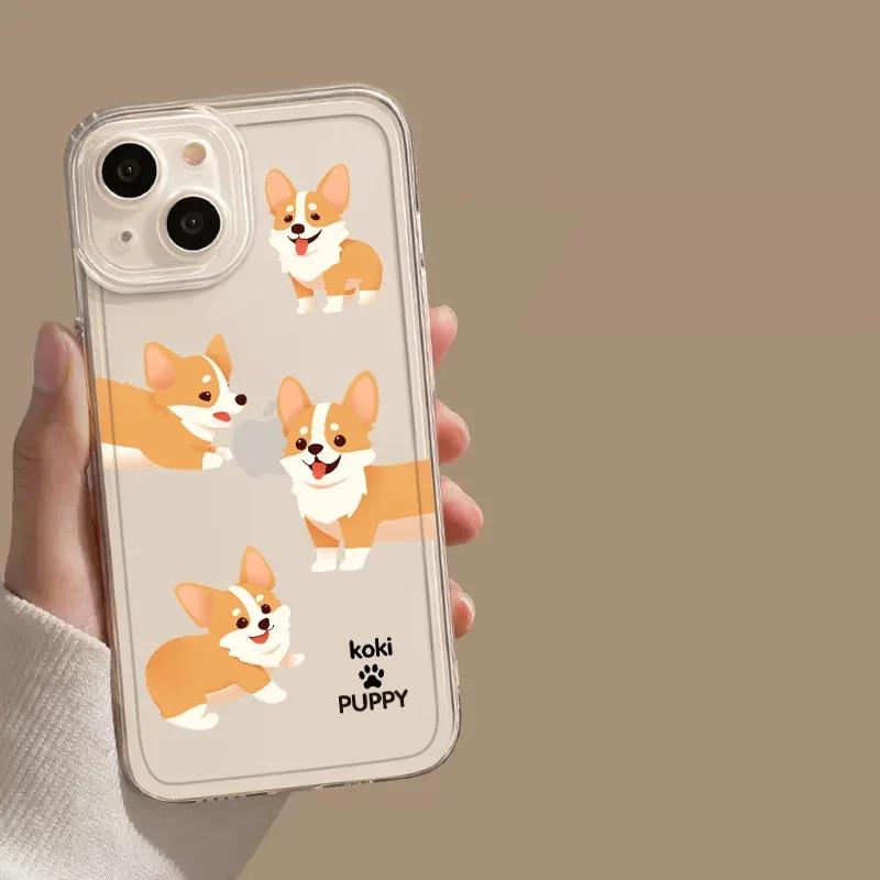 Cartoon Dachshund Corgi Dog Clear Phone Case For iPhone 15 14 13 11 12 16 Pro XS Max 13Mini XR X SE Plus Transparent Cover Funda