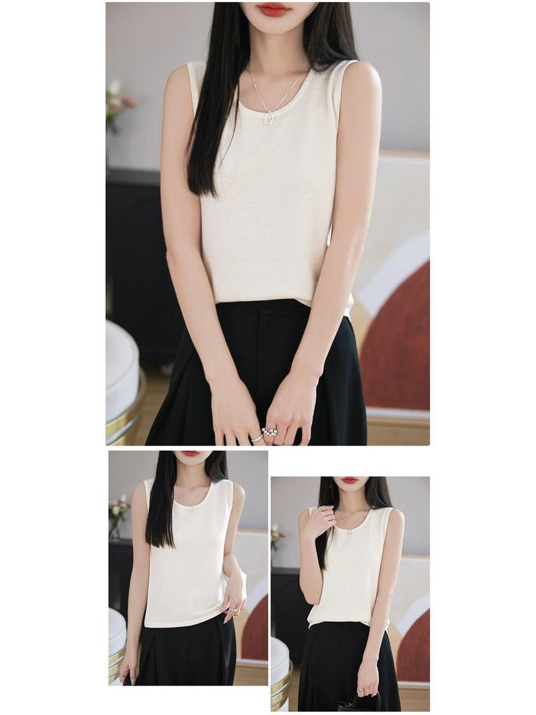 Women's Slim Fit Knitted Wool Vest - Soft Sleeveless Crew Neck for Spring & Autumn Layering