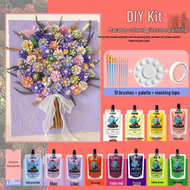 Macaron Color Pinecone Painting Kit with Acrylic Paints, Brushes, and Palette