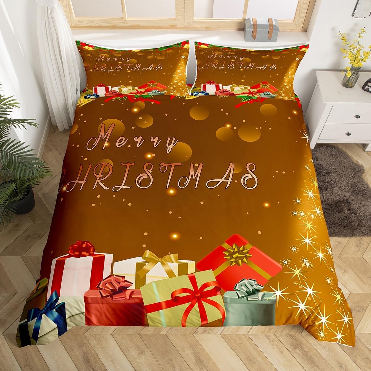 

Comforter Merry Christmas Boys Girls Santa Claus Deer Comforter Christmas Trees Winter Xmas Bedding Set New Year Present Comforter (quilt)-EU Single(135*200cm)3pcs