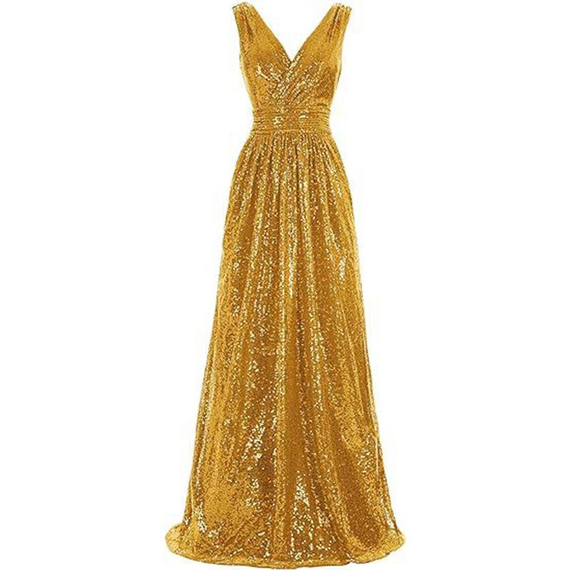 Women's Sequined Bridesmaid Dress Sleeveless Extra Long Evening Dress Prom Dress Gala Welcome Dress Women
