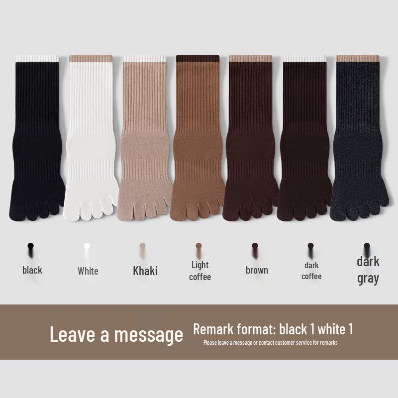 Women's Five-Finger Yoga Socks - Pure Cotton, Odor-Resistant, Sweat-Absorbent, Breathable, Antibacterial, Mid-Calf Toe Socks for Autumn/Winter.