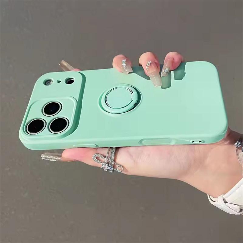 With Ring Holder Stand Shockproof Phone Case For iPhone 17 Air 16e 15 14 13 12 11 Pro Max Plus Xs XR Mini Matte Silicone Soft Back Cover