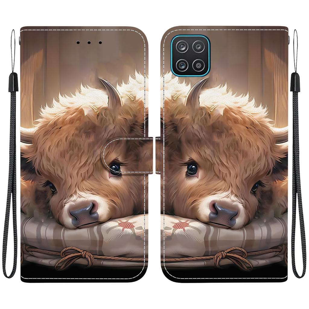 Handgefertigte PU-Leder-Flip-Hülle für Samsung Galaxy A12 5G Rutschfeste Stoßfeste Hülle mit Handschlaufe & Herz/Rose Katze Designs