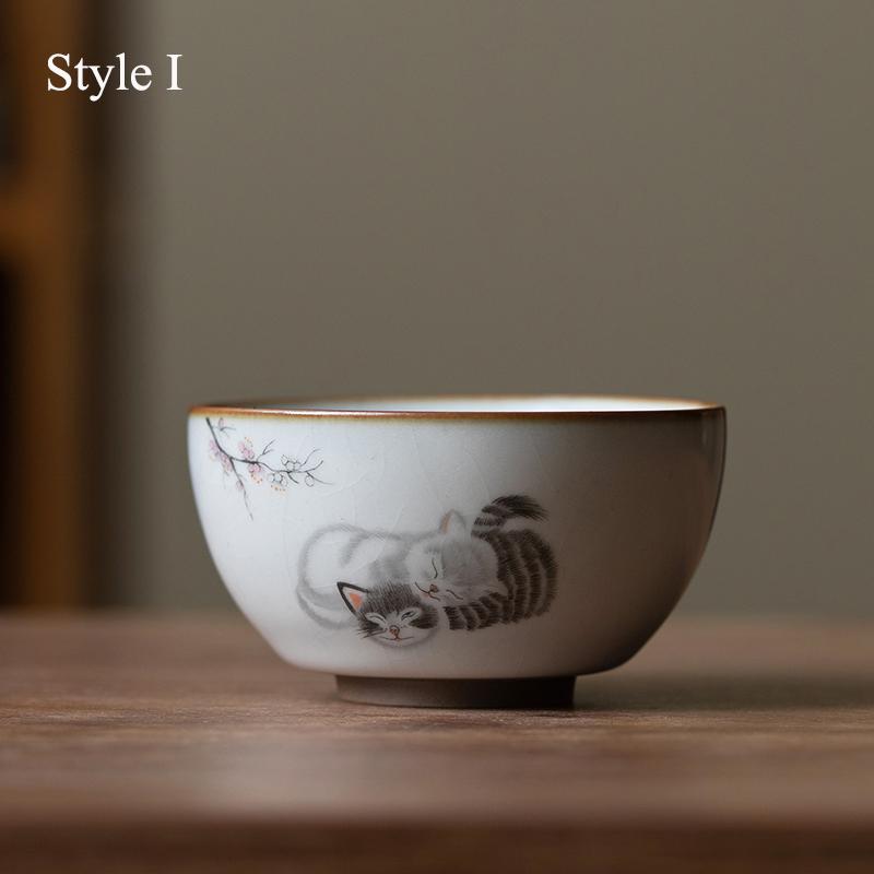 LUWU ceramic teacup cute cat chinese tea cup drinkware