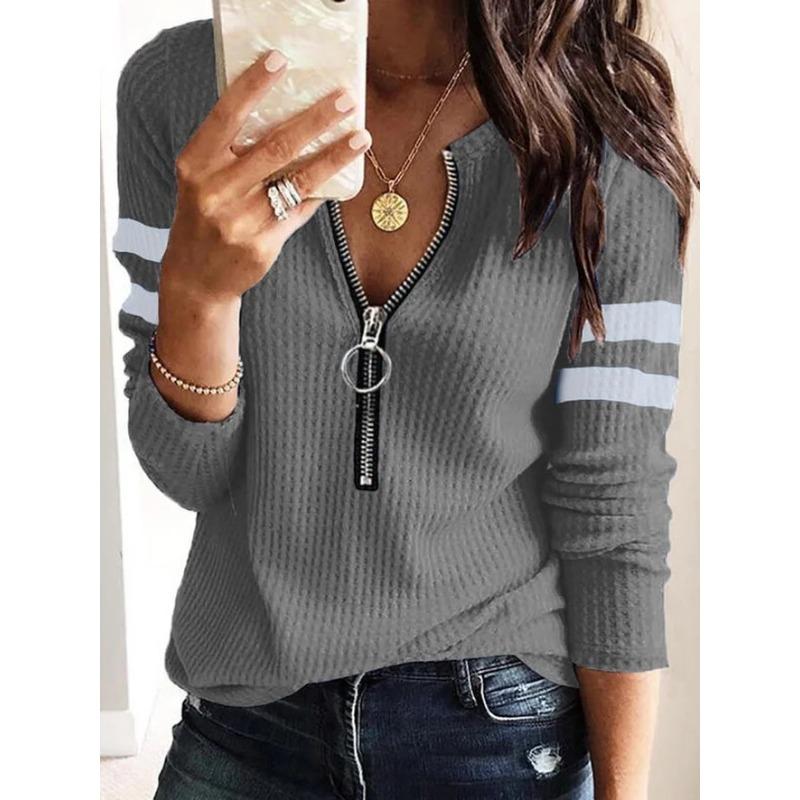 JKASHDK Women's Fashion Casual Spring Autumn Stripe Print Long Sleeve V-Neck Blouses & Shirts