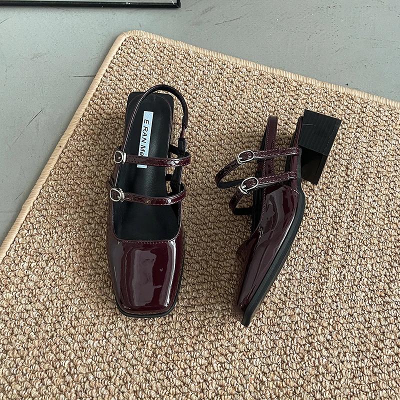 

Модные женские сандалии в ретро-стиле на толстом каблуке, летние, модные туфли с открытой пяткой и квадратным носком, элегантные сандалии для вечеринки 40 вино красного