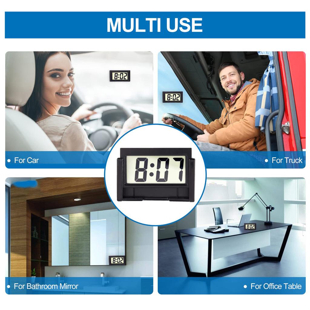 Small Digital Clock With LCD Time & Day Display Self-adhesive Mini Automotive Digital Clock for Car Truck Dashboard & Air Vent