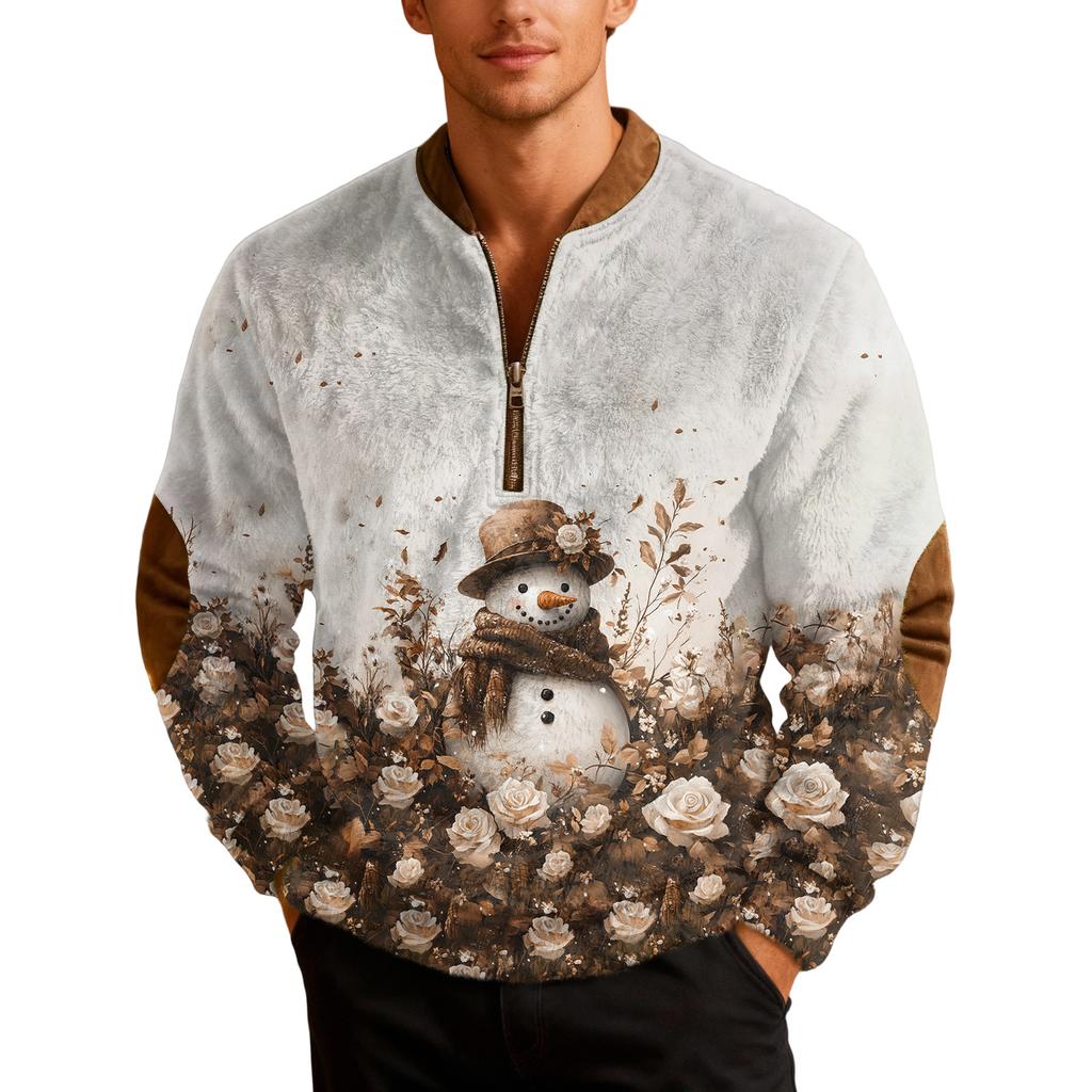 Men's Casual Christmas-printed Semi-zipper Retro Long-sleeved Sweatshirt