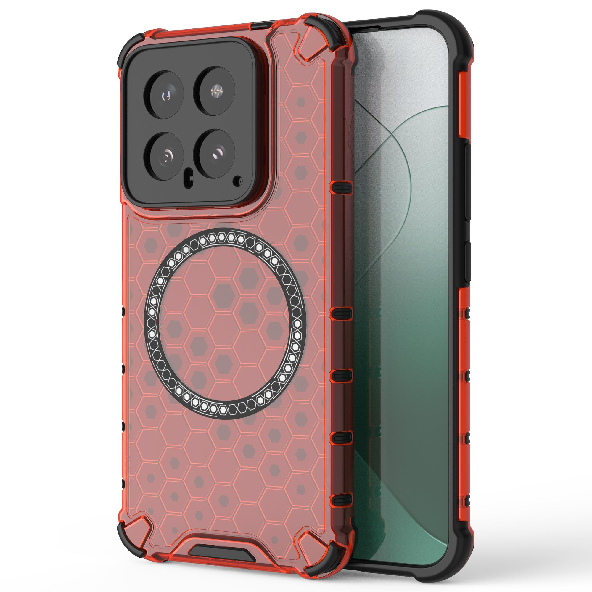 

For Xiaomi 14 Case Compatible with MagSafe Translucent Honeycomb TPU+PC Phone Cover Red