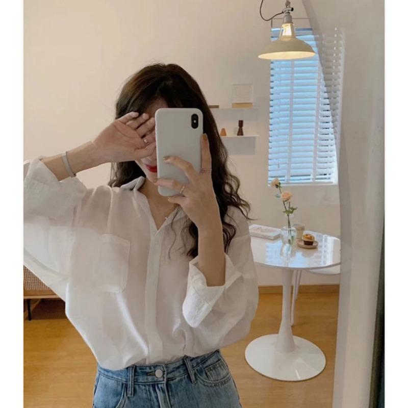 White Shirt Women Fashion Simple Preppy Style Summer Thin Top