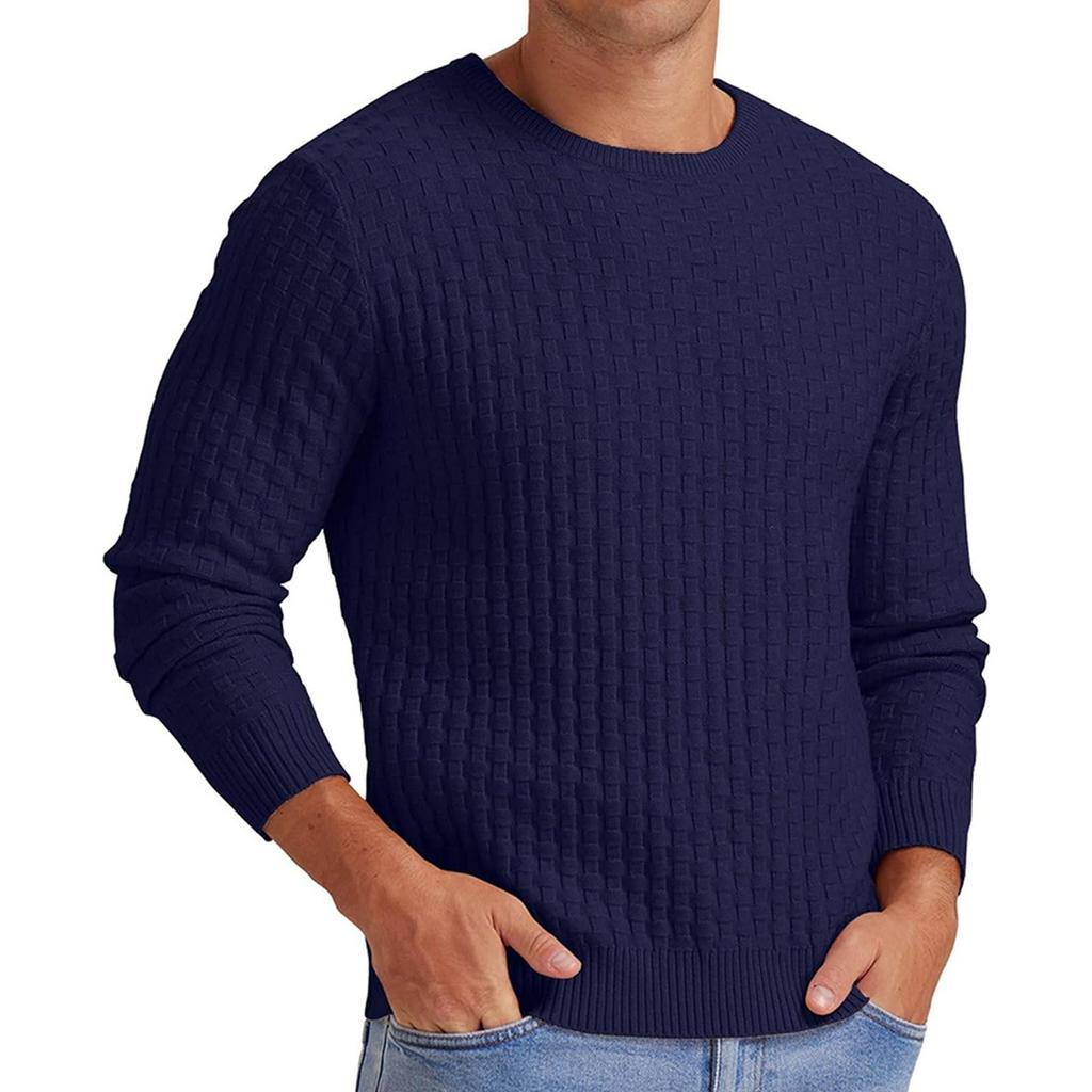Round Neck Men's Pullover Fall And Winter Long Sleeve V-neck  Thickened Knit Base Sweater