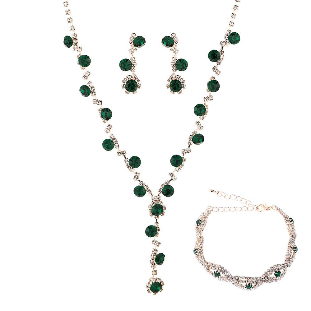 

Multi-Color Jewelry Set New Shiny Full Diamond Women S Wedding Jewelry Necklace Earrings Bracelet Three-Piece Set