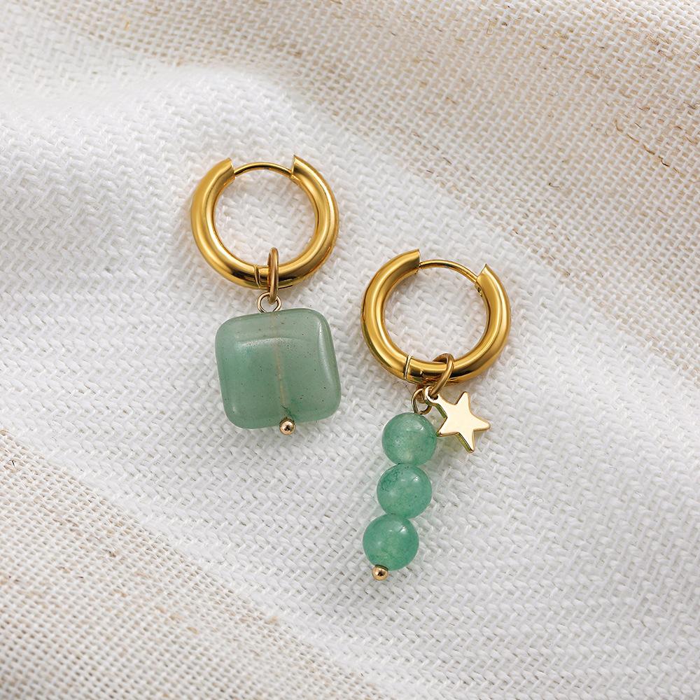 Asymmetrical geometric colored natural stone earrings, earrings, new Chinese earrings, ethnic style ear jewelry