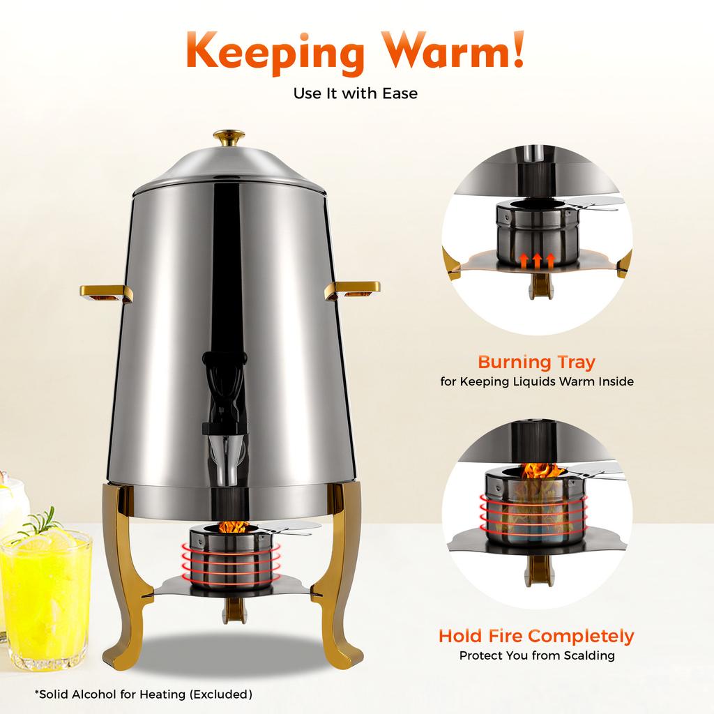 13L/3.43Gal Hot Beverage Dispenser W/ Alcohol Burner - Coffee Chafer for Catering & Event - Commercial-Grade Hot Drink Dispenser