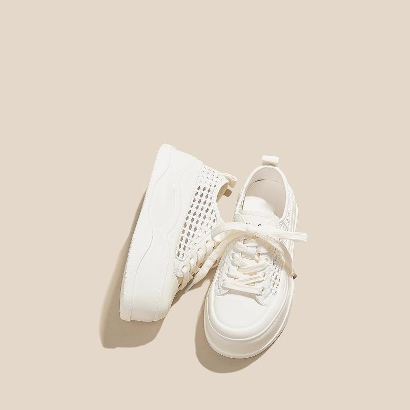 Ultra-light and Breathable~ 7cm Inner Height-increasing Hole Shoes Mesh White Shoes Women's New Summer Muffin Board Shoes