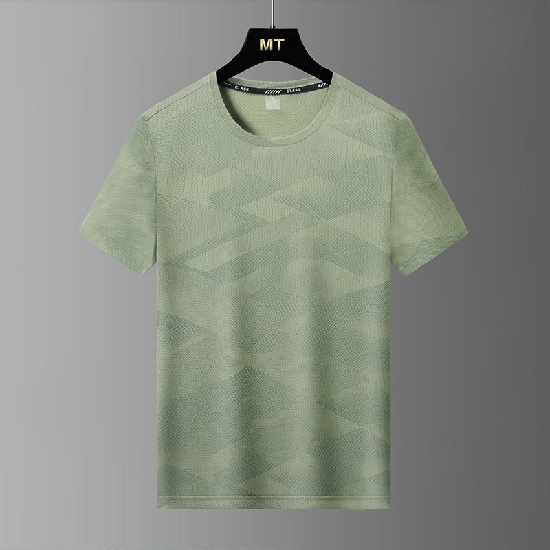 Half-sleeved Men's Fashionable Round Neck Ice Silk T-shirt Sports Casual Tops Men's Light And Breathable Fitness Large Size Short-sleeved