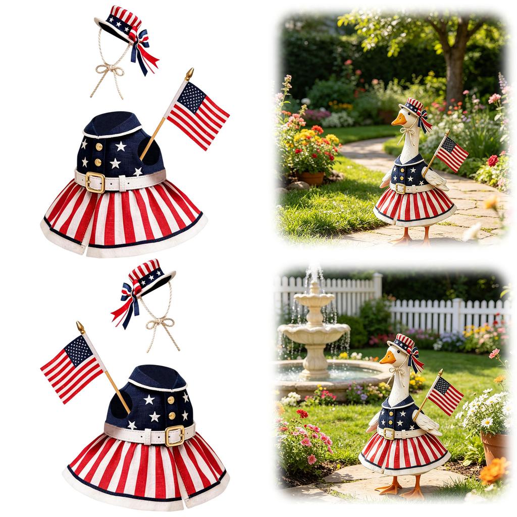 4th of July Patriotic Porch Goose Outfits Multi-Purpose Memorial Day Animal Statue Costume Outdoor Garden Yard Patio Decoration