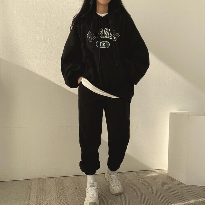 Women's Loose Fit Tracksuit Long Sleeve Hoodie Elastic Waist Jogger Pants Two Piece Outfit Set