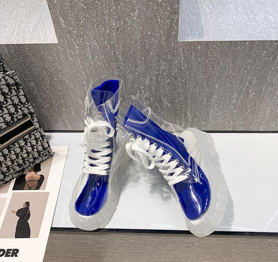 Przezroczyste Botki na Platformie 2024 Nowe Damskie Wodoodporne Botki za Kostkę Kobiece Przezroczysty Obcas Krótkie Botki Seksowne Damskie Buty Przeciwdeszczowe