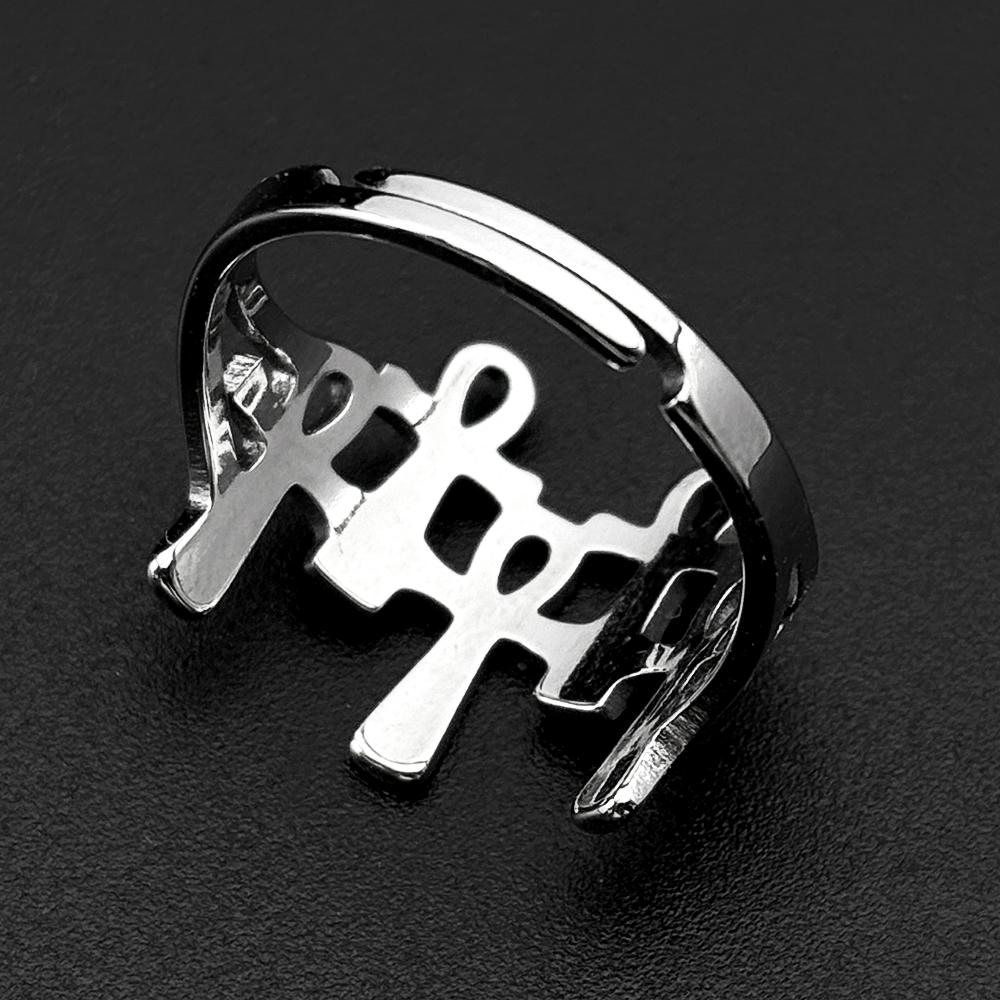 Egyptian Ankh Cross Ring for Women Men Stainless Steel Gold Plated Anubis Life Symbol Adjustable Finger Ring Party Jewelry Gift